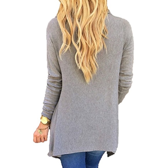 Gray Tassel Fringe One Button Tunic Top - Picture 2 of 3